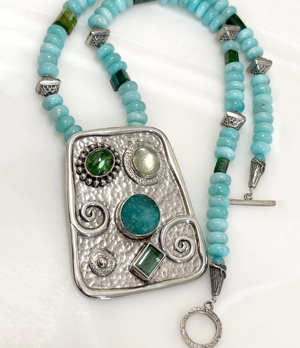 Chrysocolla, Tourmaline, Moonstone, & Amazonite Necklace